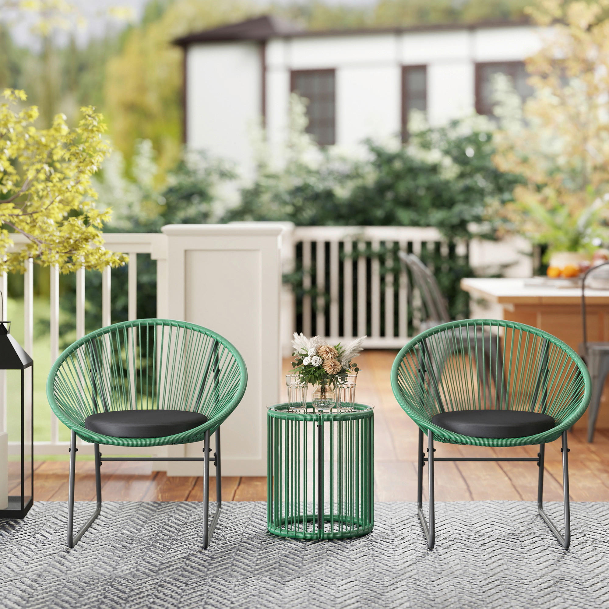 Outsunny Balkonmöbel-Set grün Polyethylen B/H/L: ca. 72x77x73 cm Balkonmöbel Set - grün (73,00/72,00/77,00cm) - Outsunny