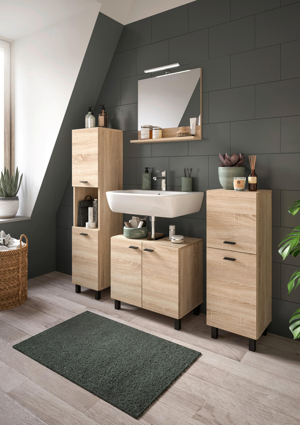 Badezimmer-Set BOSTON Eiche Sonoma Nachbildung B/H/T: ca. 137x186x33 cm BOSTON - Eiche (137,00/186,00/33,00cm) - xonox.home