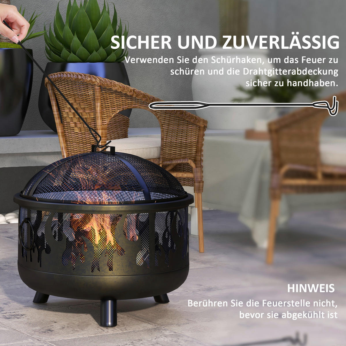 Outsunny Feuerschale schwarz Metall B/H/L: ca. 61x55x61 cm Feuerschale - schwarz (61,00/61,00/55,00cm) - Outsunny
