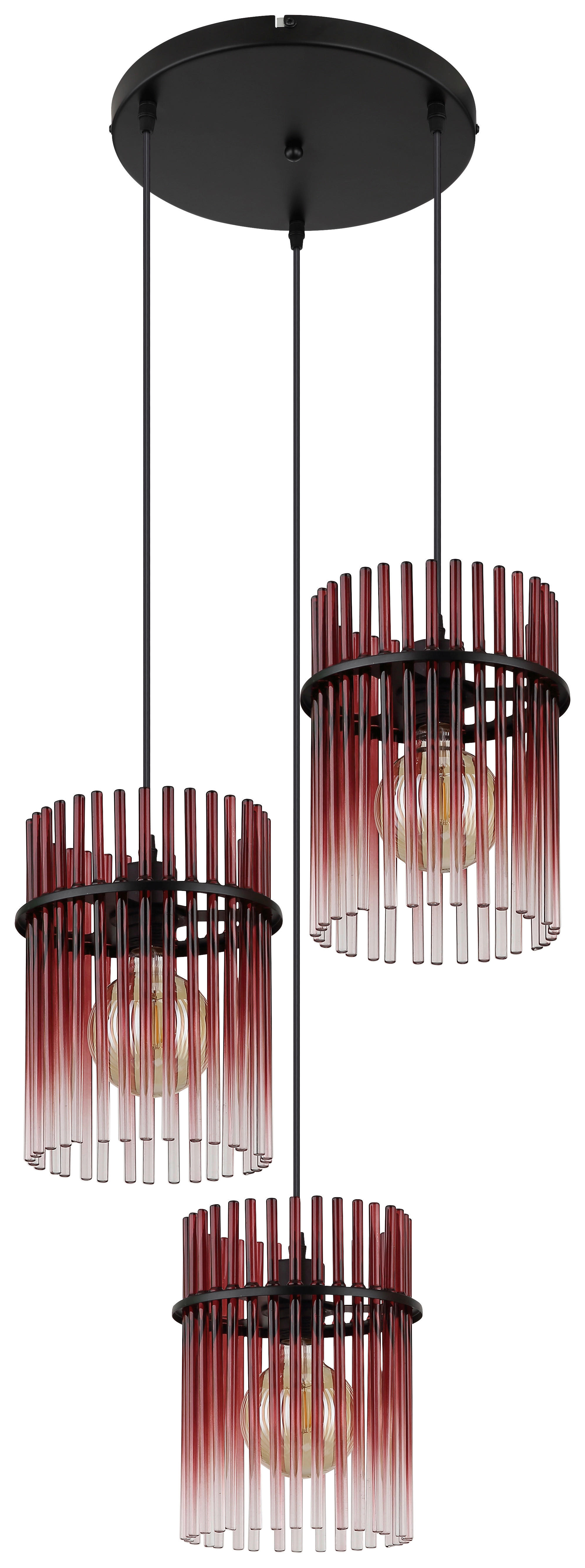 GLOBO Pendelleuchte schwarz rot Metall Glas H/D: ca. 140x47 cm E27 3 Brennstellen Pendelleuchte_Gorley - rot/schwarz (47,00/140,00cm) - GLOBO