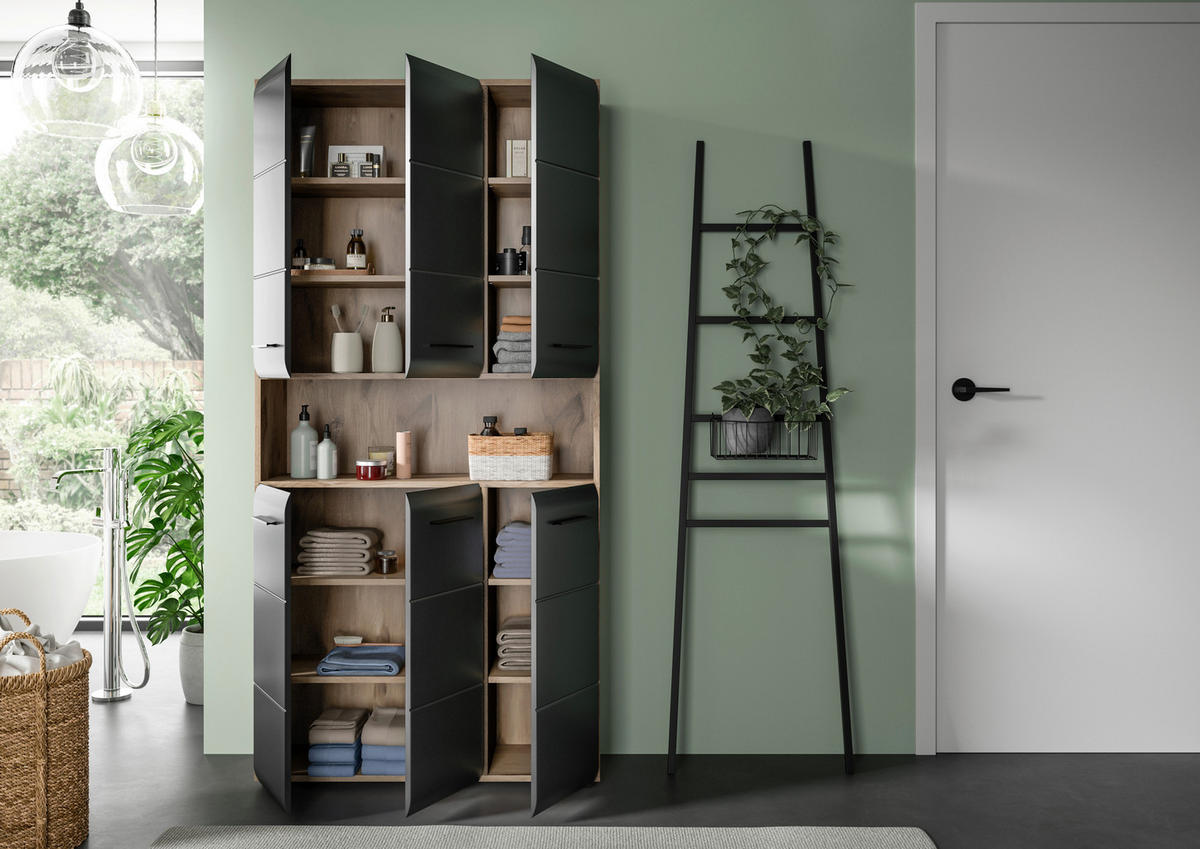 Mehrzweckschrank Ice Nox Oak Nachbildung schwarz matt B/H/T: ca. 90x185x30 cm Ice - schwarz (90,00/185,00/30,00cm) - xonox.home