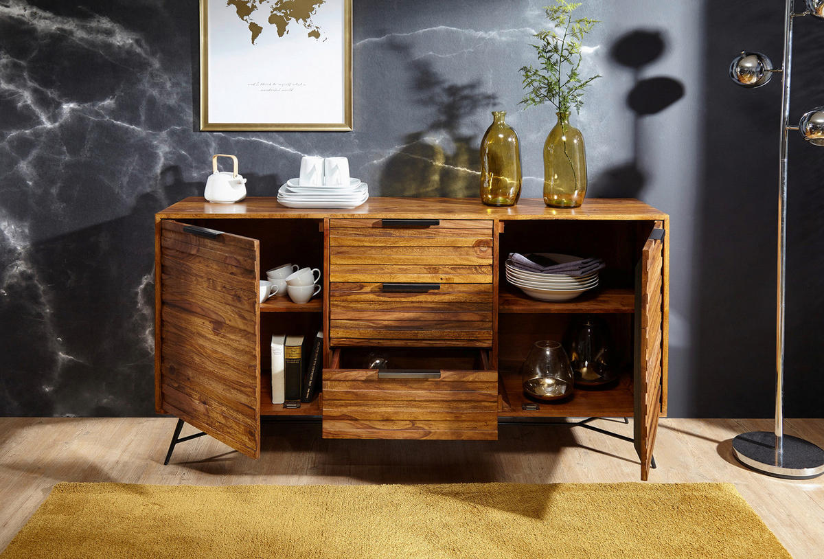 Sideboard natur schwarz B/H/T: ca. 160x88x40 cm Sideboard - natur/schwarz (160,00/88,00/40,00cm) - Wohnling
