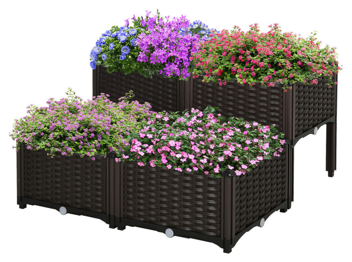 Outsunny Hochbeet B/T: ca. 80x40 cm 4-teiliges Hochbeet 845-290V02 - dunkelbraun (80,00/40,00cm) - Outsunny