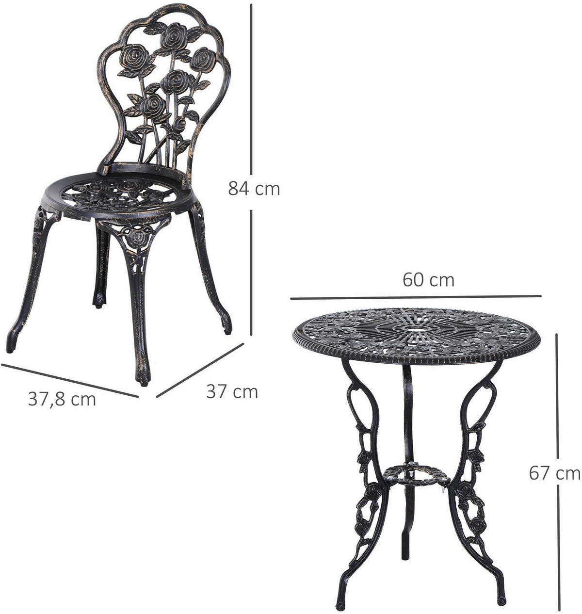 Outsunny Bistro-Set bronze Alu B/H/L: ca. 60x67x60 cm Bistro-Set - bronze (60,00/60,00/67,00cm) - Outsunny