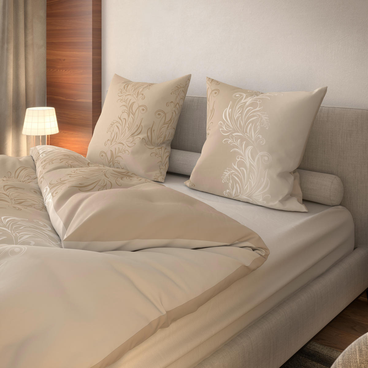 Baumwoll Bettwäsche Biber Bettwäsche_Biber_Catharina 200x200 - sand/taupe (200,00/200,00cm) - beau rêve