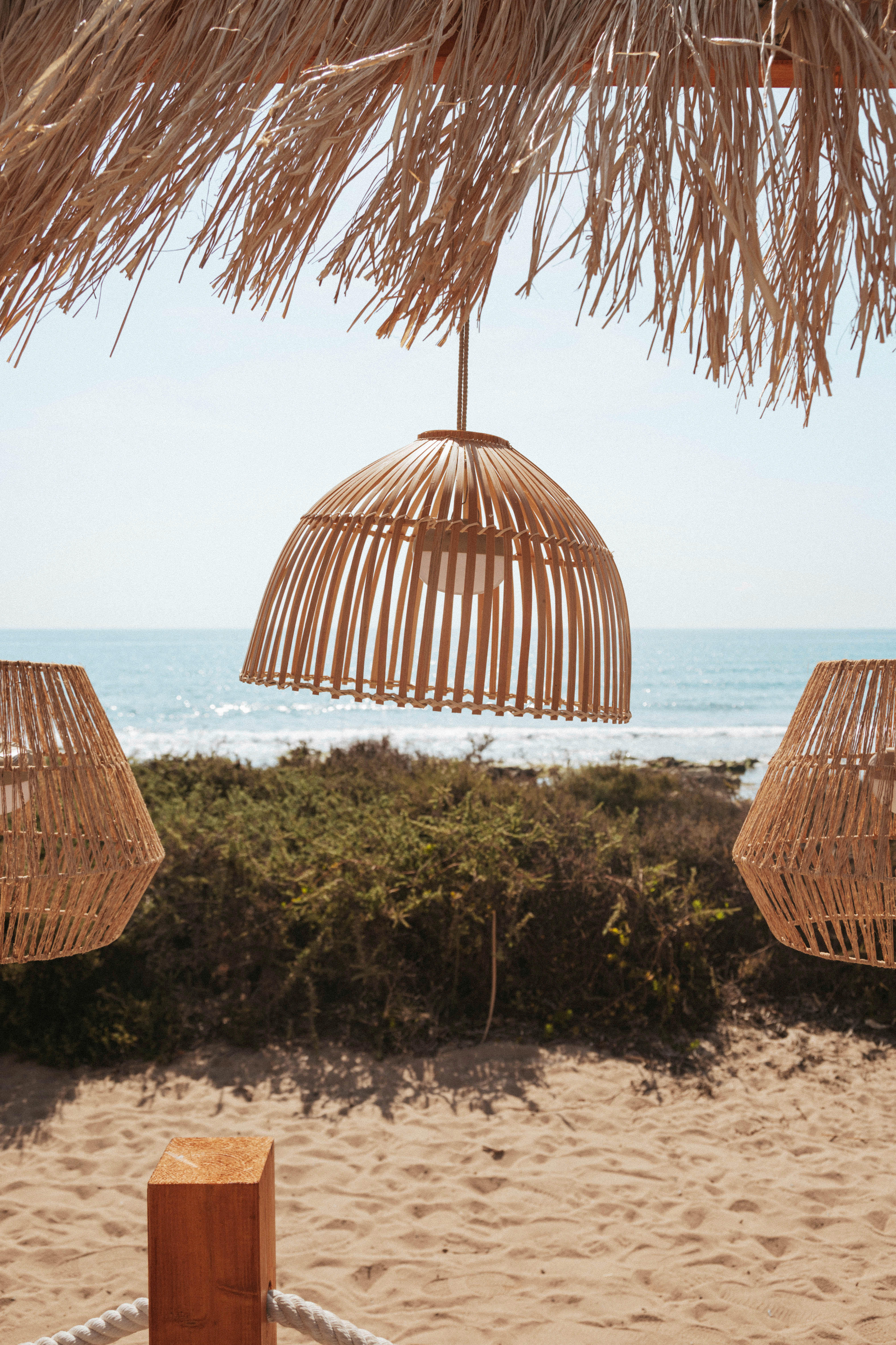 NewGarden LED-Pendelleuchte beige Rattan B/H/L: ca. 43,5x30,5x43,5 cm 1.0 Brennstellen REONA 30 - beige (43,50/43,50/30,50cm) - NewGarden