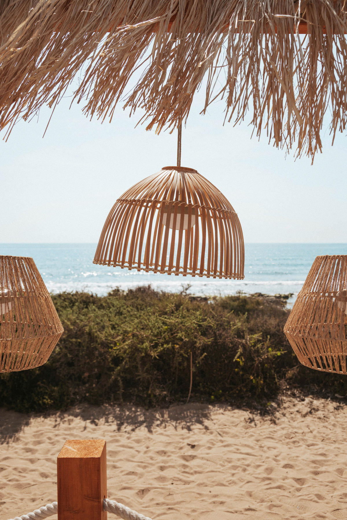 NewGarden LED-Pendelleuchte beige Rattan B/H/L: ca. 43,5x30,5x43,5 cm 1.0 Brennstellen REONA 30 - beige (43,50/43,50/30,50cm) - NewGarden
