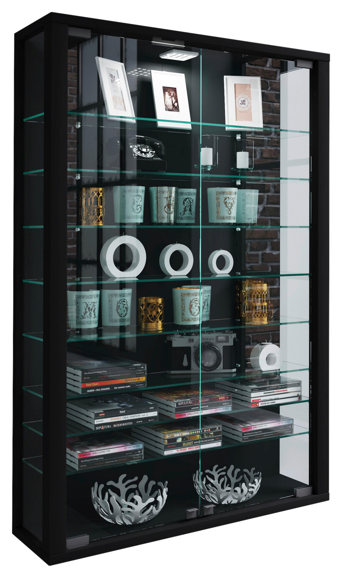 Vitrine Vitrosa Mini schwarz Holzwerkstoff Glas B/H/T: ca. 59x90x18 cm Vitrosa Mini - schwarz (59,00/90,00/18,00cm) - VCM Möbel