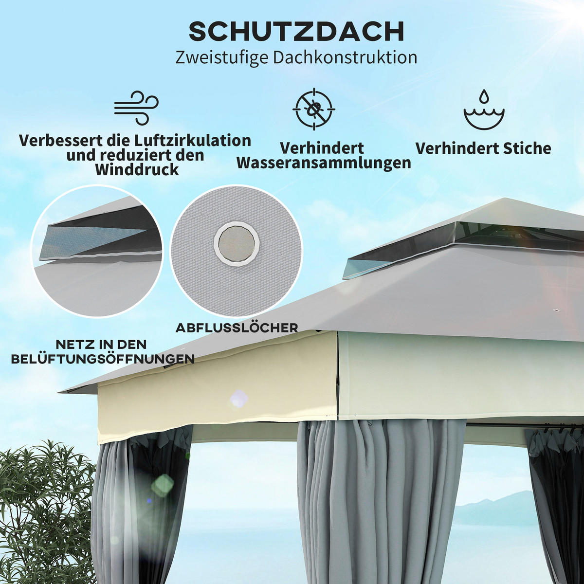 Outsunny Pavillon dunkelgrau Polyester B/H/L: ca. 306x269x306 cm Pavillon - dunkelgrau (306,00/306,00/269,00cm) - Outsunny