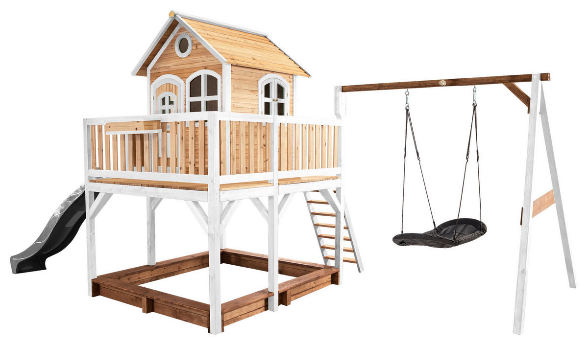 AXI Spielhaus Liam braun B/H/L: ca. 613x291x277 cm Liam - braun/weiß (277,00/613,00/291,00cm) - AXI