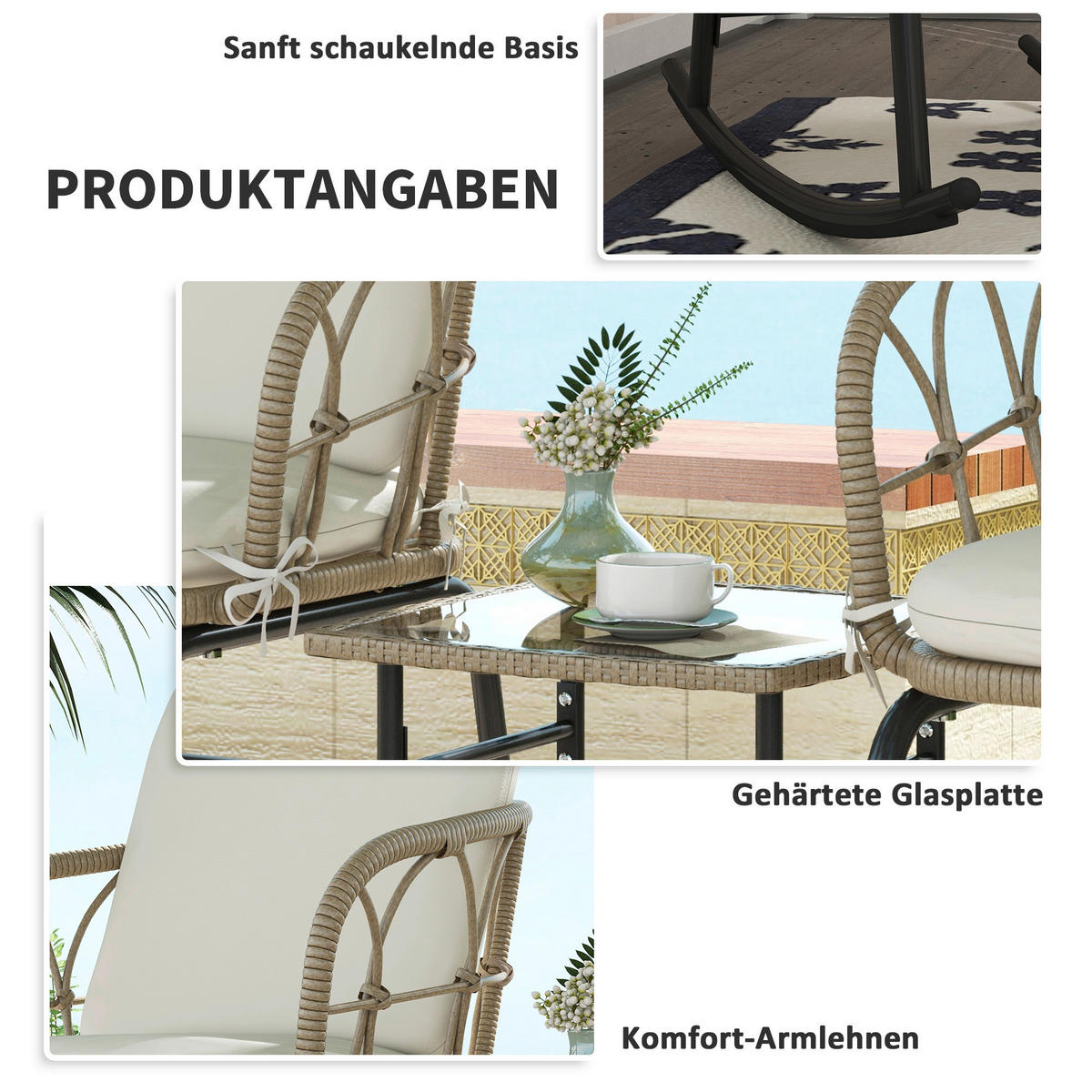 Outsunny Sitzgruppe creme Edelstahl B/H/L: ca. 82x63x75 cm Gartenmöbel-Set - gelb/creme (75,00/82,00/63,00cm) - Outsunny