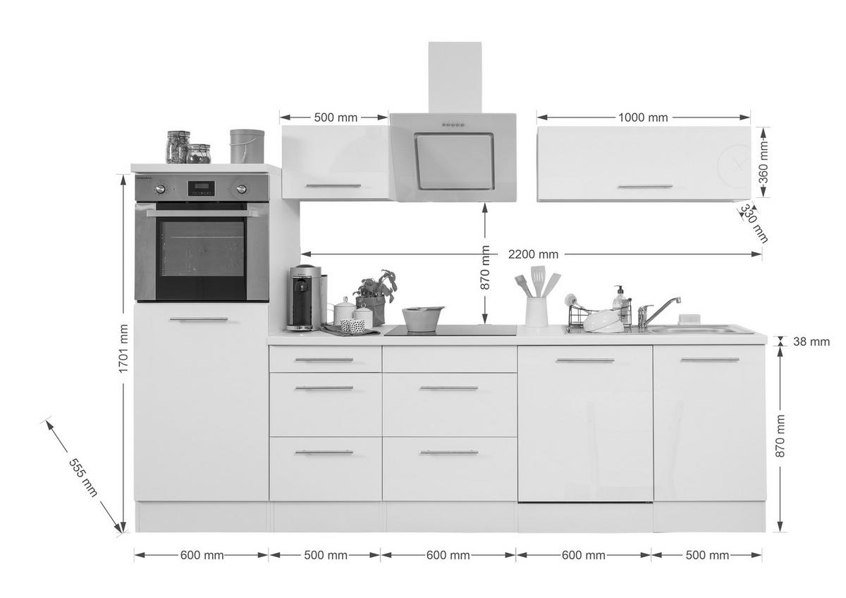 Respekta Küchenblock Premium grau hochglänzend B/H/T: ca. 280x200x60 cm Premium - weiß/grau (280,00/200,00/60,00cm) - Respekta