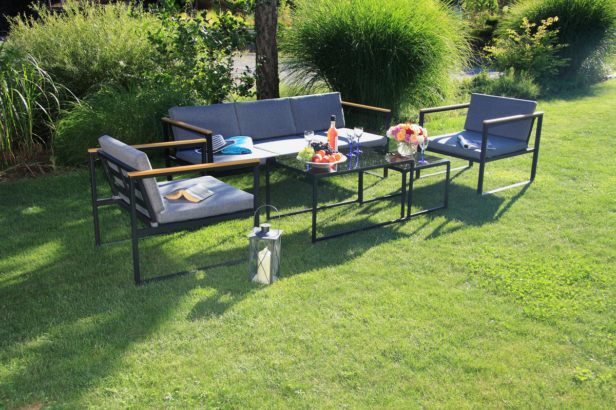 Acamp Loungeset Space anthrazit Stahl Space - anthrazit/teak - Acamp