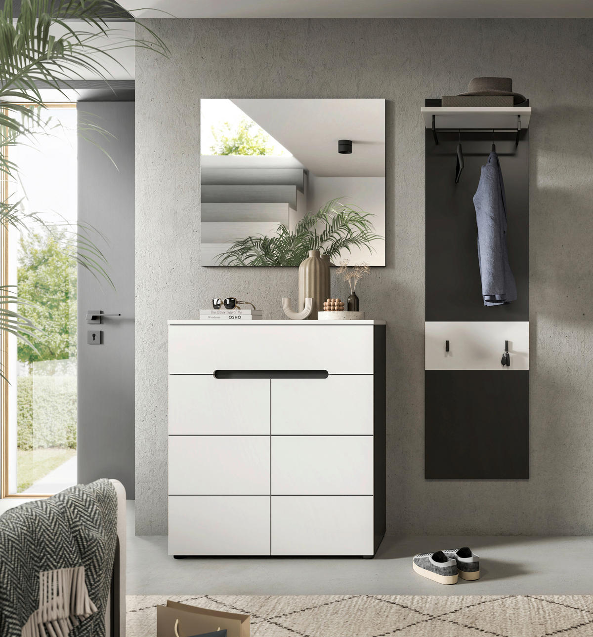 Garderobe Canu basaltgrau Nachbildung weiß B/H/T: ca. 140x190x37 cm Canu - weiß/basaltgrau (140,00/190,00/37,00cm) - xonox.home