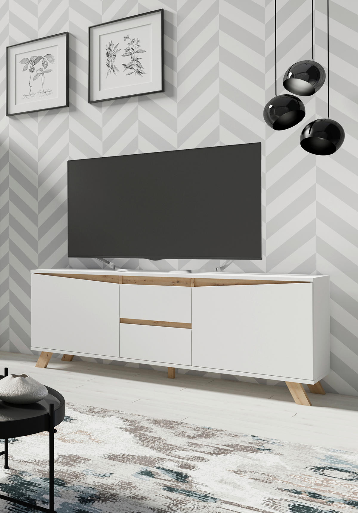 TV-Board VALENTIN weiß Eiche Nachbildung B/H/T: ca. 160x60x38 cm VALENTIN - Eiche/weiß (160,00/60,00/38,00cm) - byLIVING