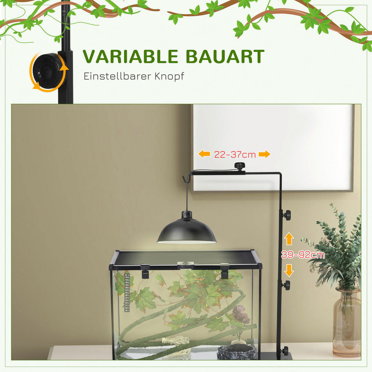 PawHut Reptilien-Lampenständer schwarz Stahl B/H/L: ca. 15x95x40 cm Reptilien-Lampenständer - schwarz (40,00/15,00/95,00cm) - PawHut