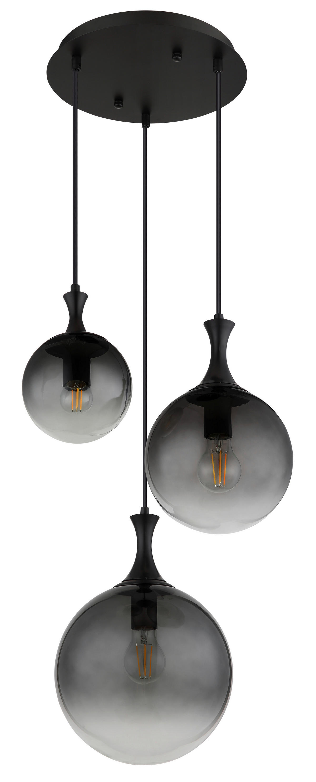 GLOBO LED Pendelleuchte Rauch mattschwarz Glas Kunststoff Metall H/D: ca. 141,5x39 cm 3.0 Brennstellen DALTON - mattschwarz/Rauch (39,00/141,50cm) - GLOBO