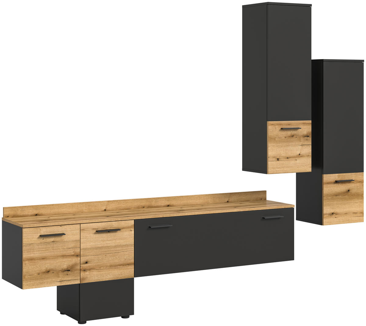Wohnwand Goal grau Evoke Oak Nachbildung B/H/T: ca. 247x196x37 cm Goal - grau (247,00/196,00/37,00cm) - xonox.home