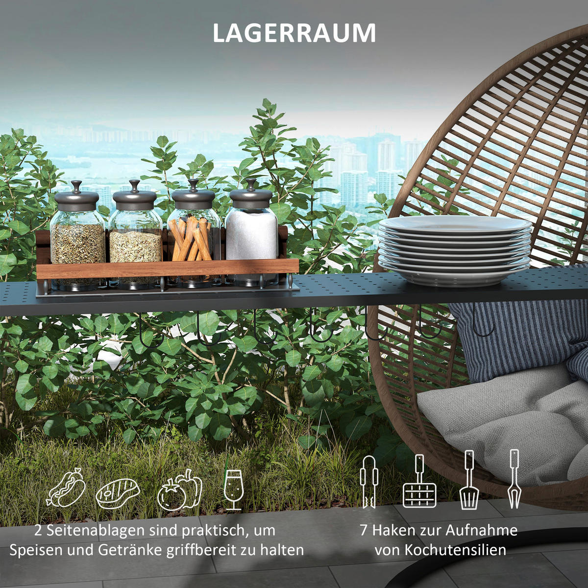 Outsunny Grillpavillon khaki Stahl B/H/L: ca. 110x235x233 cm Grillpavillon - khaki (233,00/110,00/235,00cm) - Outsunny