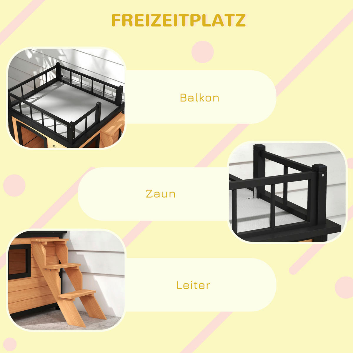 PawHut Hundehütte gelb Holz B/H/L: ca. 77x78x121 cm Hundehütte - gelb (121,00/77,00/78,00cm) - PawHut