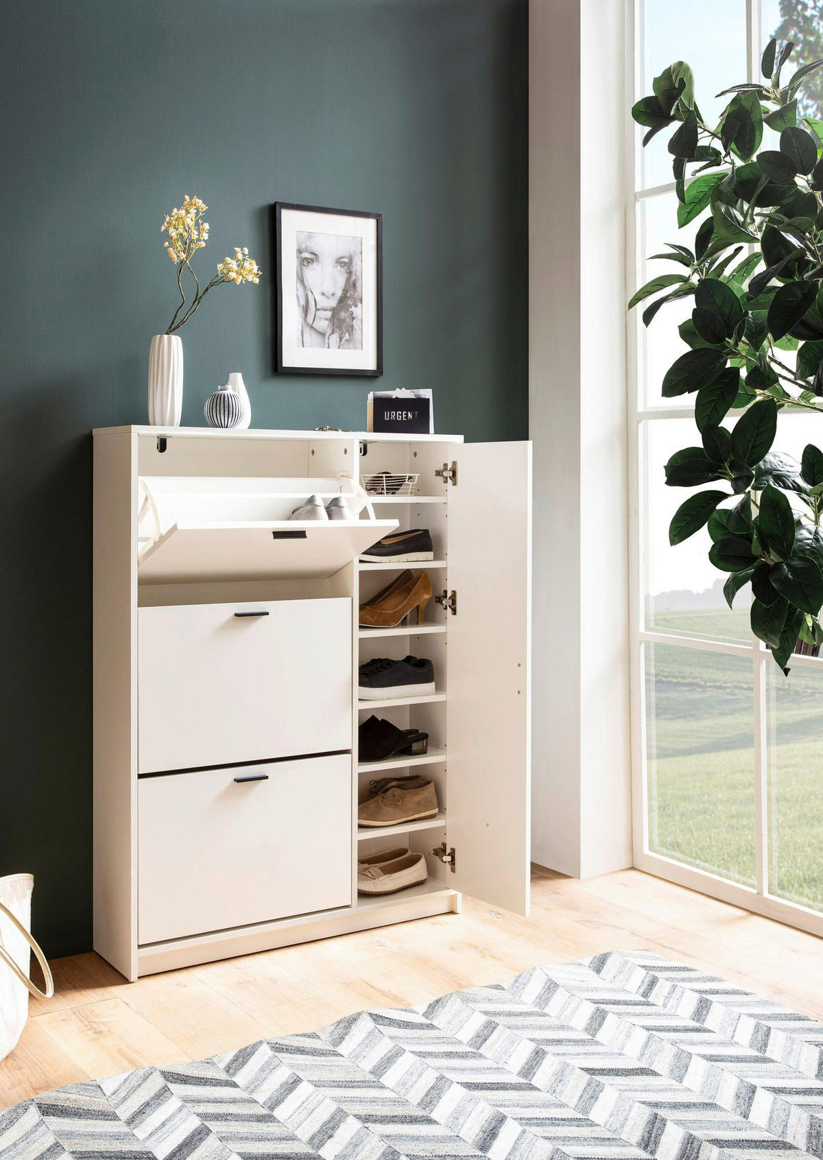 Schuhschrank weiß B/H/T: ca. 90x120x24 cm Schuhschrank - weiß (90,00/120,00/24,00cm) - Wohnling