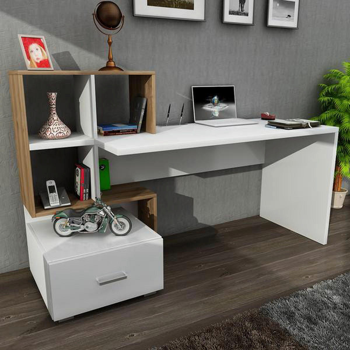 Schreibtisch Bloom weiß walnuss Nachbildung B/H/T: ca. 120x73x60 cm Bloom - weiß/walnuss (120,00/73,00/60,00cm) - moebel17