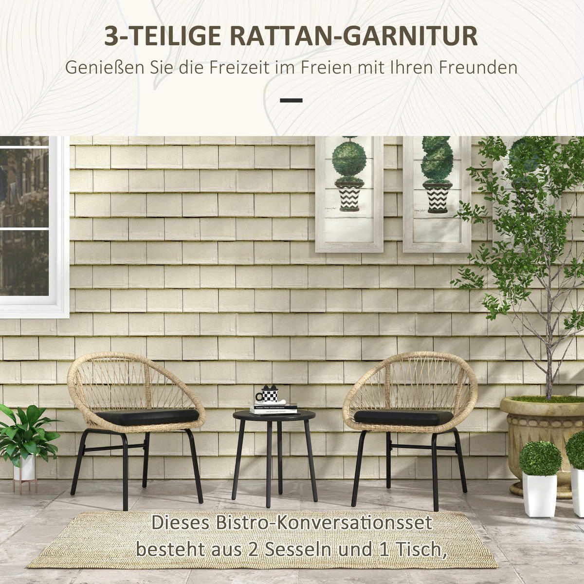 Outsunny Sitzgruppe gelb Polyester B/H/L: ca. 63x70x73 cm Gartenmöbel_Set - gelb (73,00/63,00/70,00cm) - Outsunny