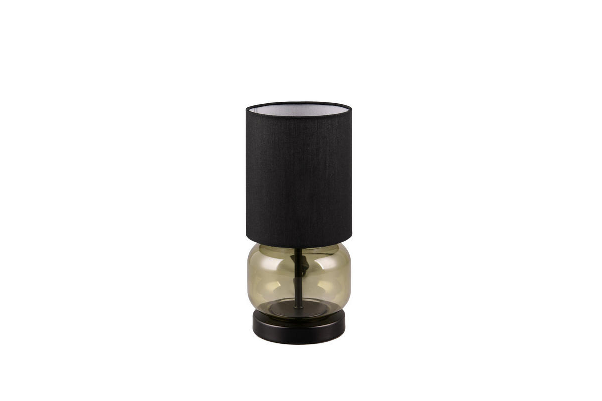 Reality Tischleuchte schwarz Metall Stoff Glas H/D: ca. 28,5x13,5 cm E27 1 Brennstellen Tischleuchte_Elio - schwarz (13,50/28,50cm) - Reality