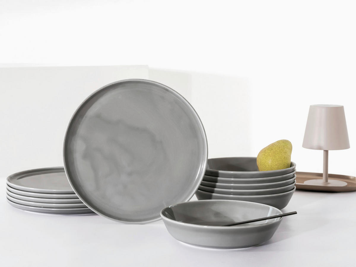 CreaTable Tafelservice Chef Collection grau Porzellan 12 tlg. Chef Collection - grau - CreaTable