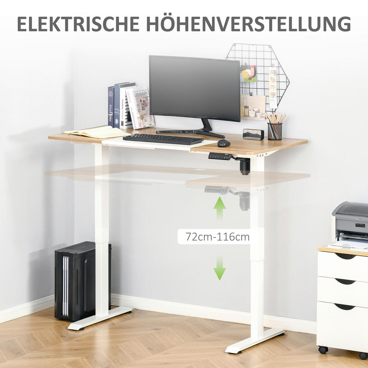 Schreibtisch 920-071V90WT natur Holz Nachbildung weiß B/H/T: ca. 140x116x70 cm 920-071V90WT - weiß/natur (140,00/116,00/70,00cm) - Vinsetto