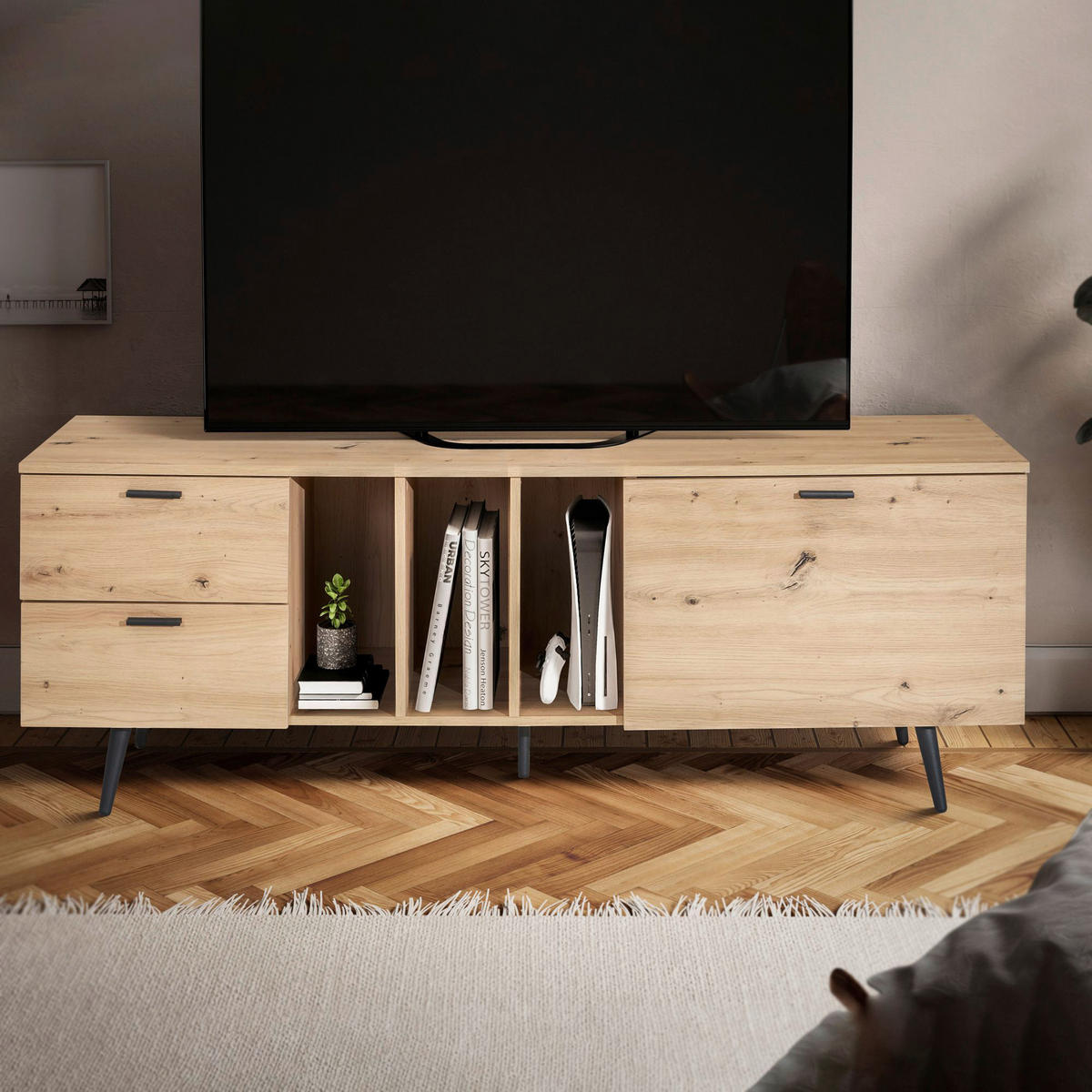 Lowboard Eiche Optik B/H/T: ca. 150x55x40 cm TV & Lowboard - Eiche (150,00/55,00/40,00cm) - Wohnling