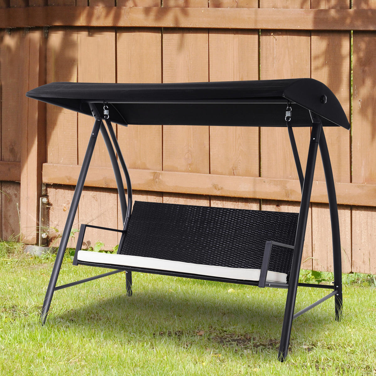 Outsunny Gartenschaukel schwarz Polyrattan B/H/L: ca. 124x179x198 cm Gartenschaukel - creme/schwarz (198,00/124,00/179,00cm) - Outsunny