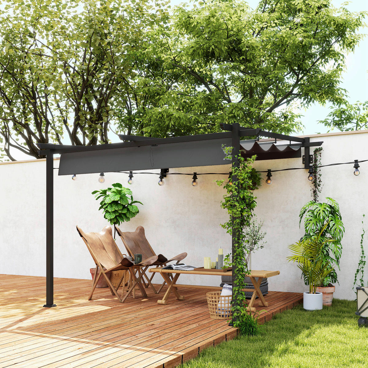 Outsunny Pergola dunkelgrau Aluminium B/H/L: ca. 297x230x297 cm Pergola - dunkelgrau (297,00/297,00/230,00cm) - Outsunny