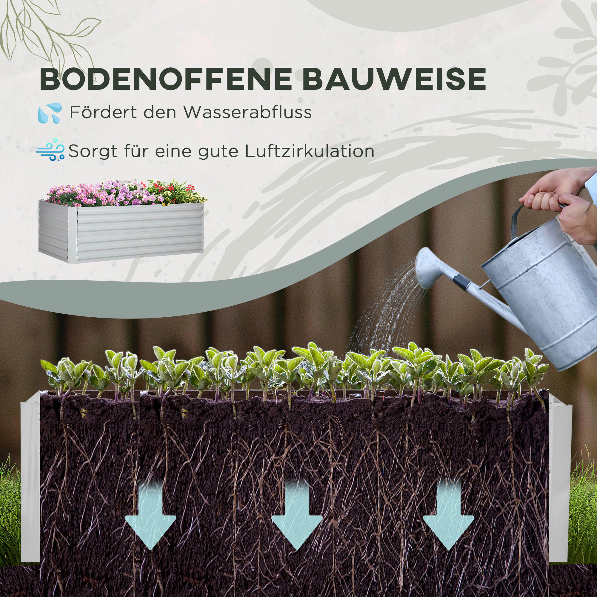 Thumbnail - Outsunny Hochbeet hellgrau Stahl B/H/L: ca. 90x59x180 cm