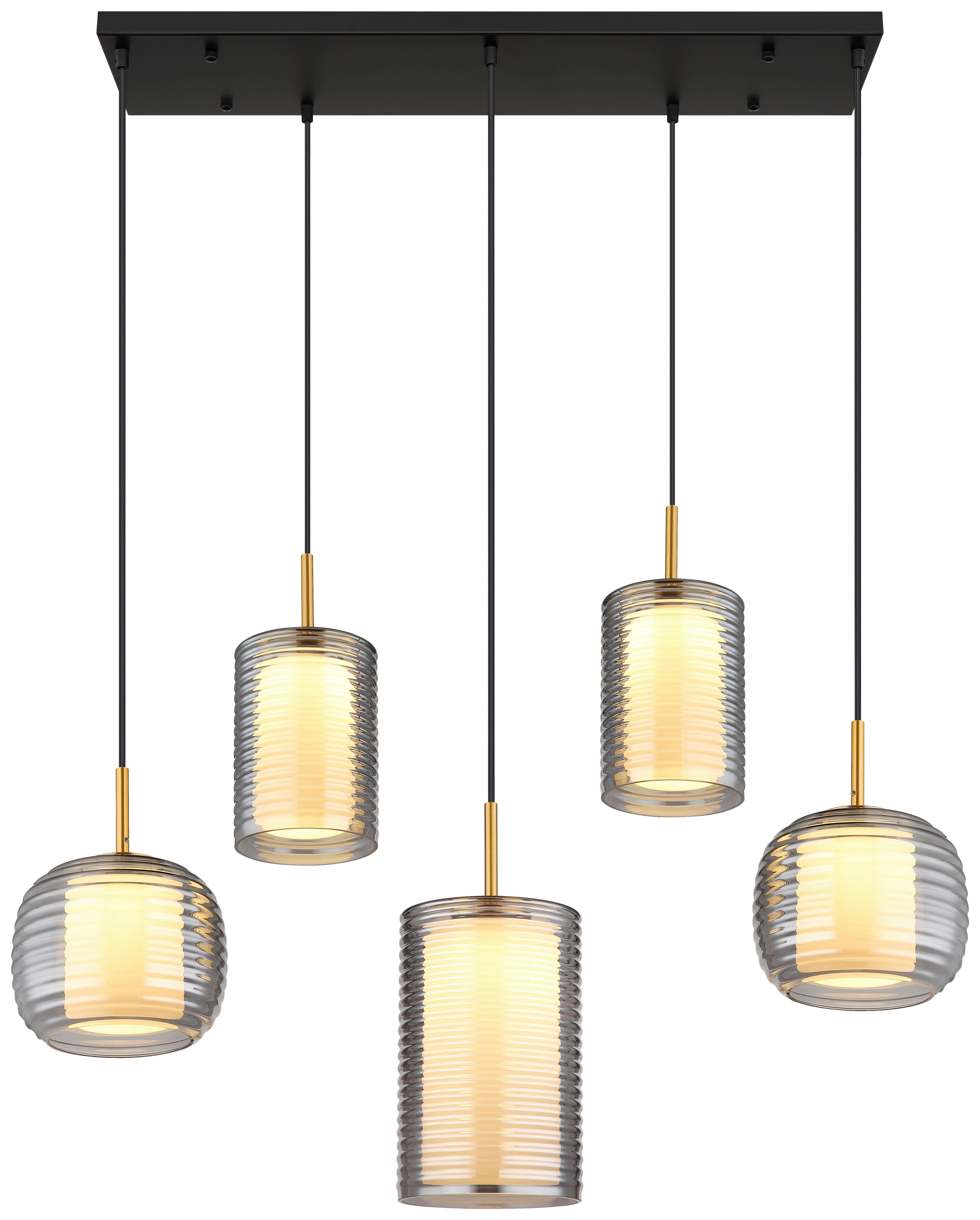 Thumbnail - GLOBO LED-Pendelleuchte mattschwarz Rauch messing Aluminium Glas Metall B/H/T: ca. 31,5x150x93 cm