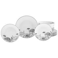 CreaTable Tafelservice Luna Black Flower weiß Porzellan 18 tlg. Luna Black Flower - weiß - CreaTable