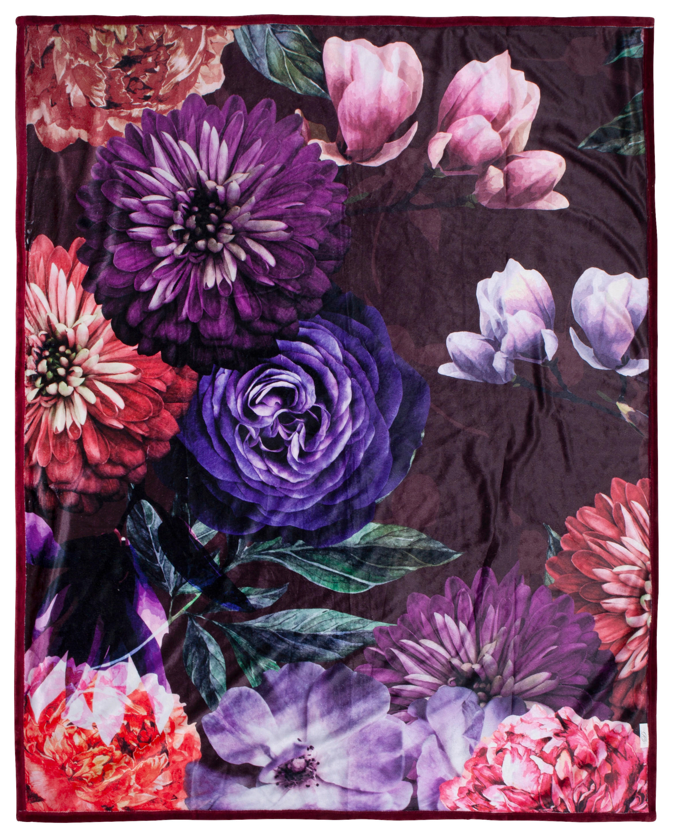 Wohndecke Bloomie Polysamt Bloomie - bordeaux (130,00/160,00cm) - Descanso