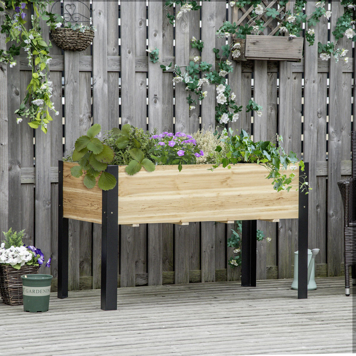 Outsunny Hochbeet schwarz Stahl B/H/L: ca. 60x74x120 cm Hochbeet 845-531V02 - natur/schwarz (120,00/60,00/74,00cm) - Outsunny