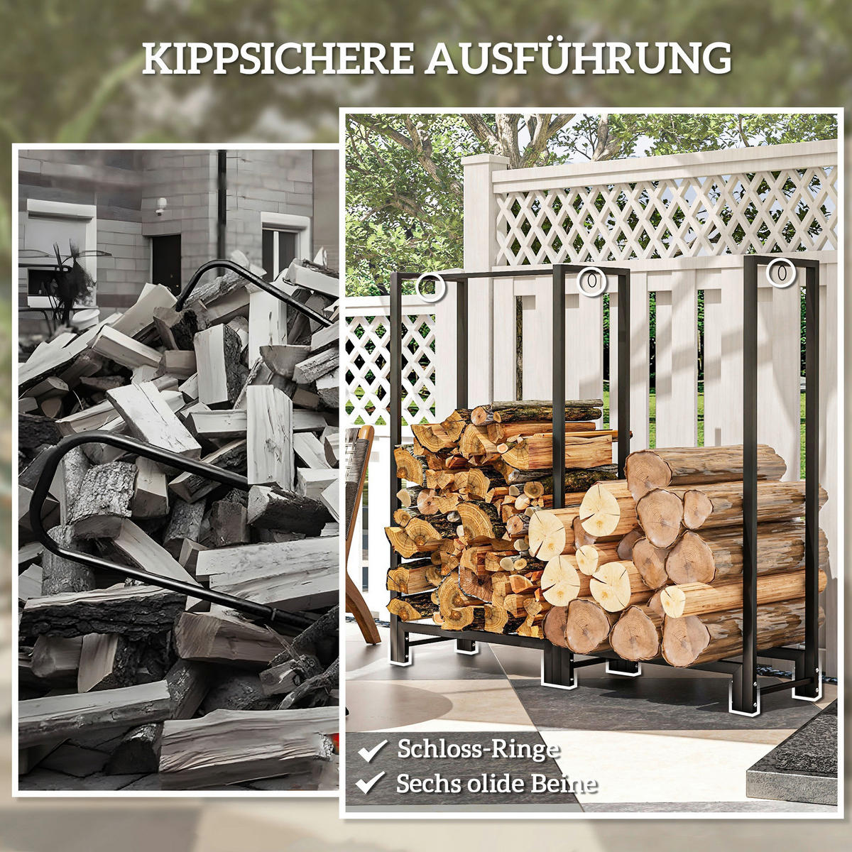 Outsunny Kaminholzregal schwarz B/H/L: ca. 32x115x123 cm Kaminholzregal - schwarz (123,00/32,00/115,00cm) - Outsunny