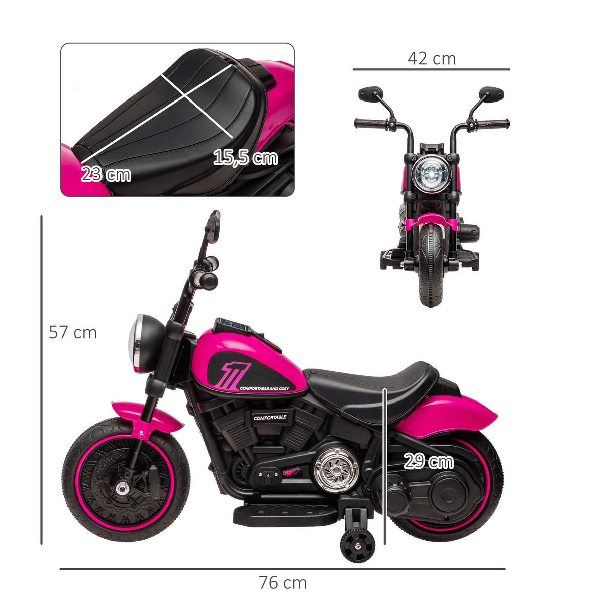 HOMCOM Kinderauto rosa B/H/L: ca. 42x76x57 cm Elektromotorrad - schwarz/rosa (57,00/42,00/76,00cm) - HOMCOM