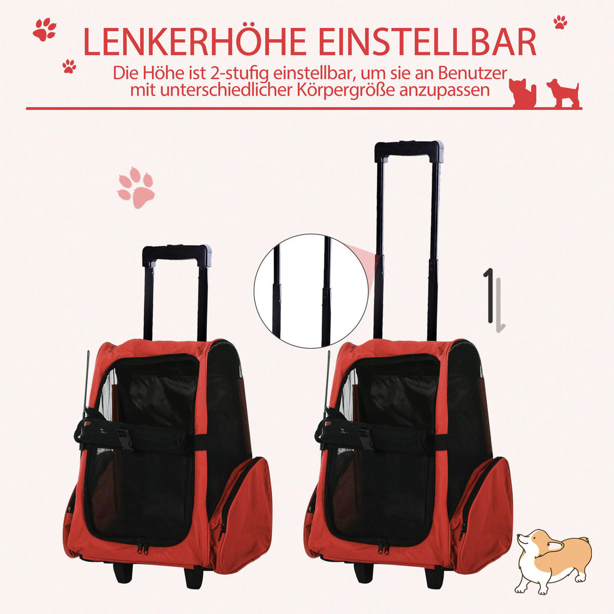 PawHut Hunde-Zubehör schwarz Polyester B/H/L: ca. 25x42x55 cm Tragetasche - rot/schwarz (55,00/25,00/42,00cm) - PawHut