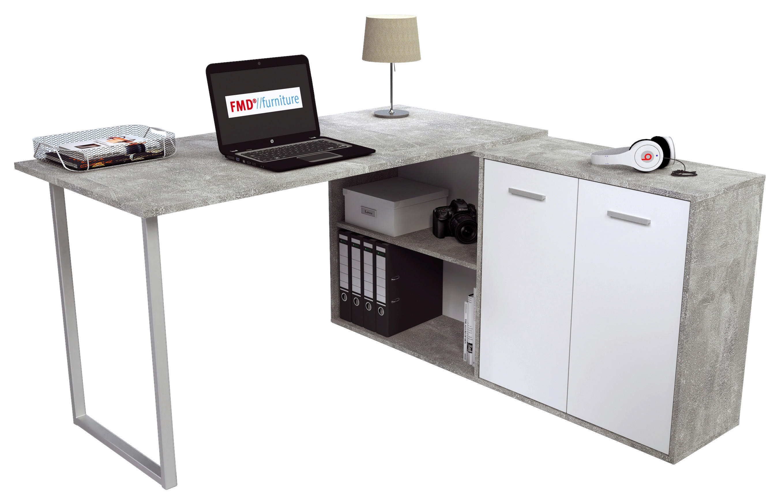 Winkelschreibtisch  Beton Optik weiß B/H/T: ca. 138x74x138 cm günstig online kaufen