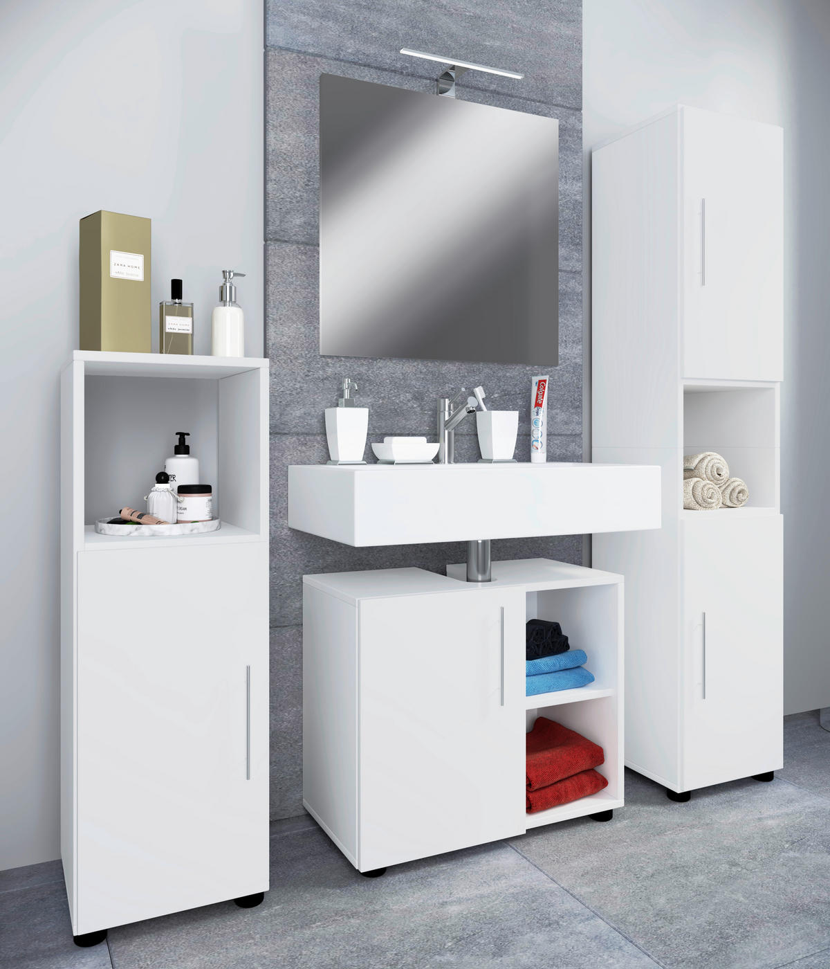 Badezimmer-Set 4tlg-Flandu weiß B/H/T: ca. 122x160x30 cm 4tlg-Flandu - weiß (122,00/160,00/30,00cm) - VCM Möbel
