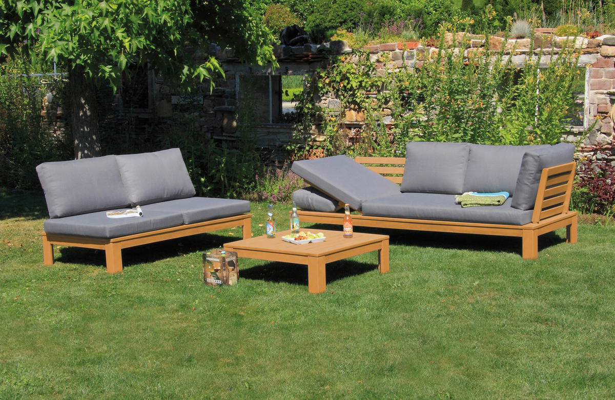 Acamp Loungeset Granada grau Polyester-Mischgewebe B/H/T: ca. 215x65x85 cm Granada - grau (215,00/65,00/85,00cm) - Acamp