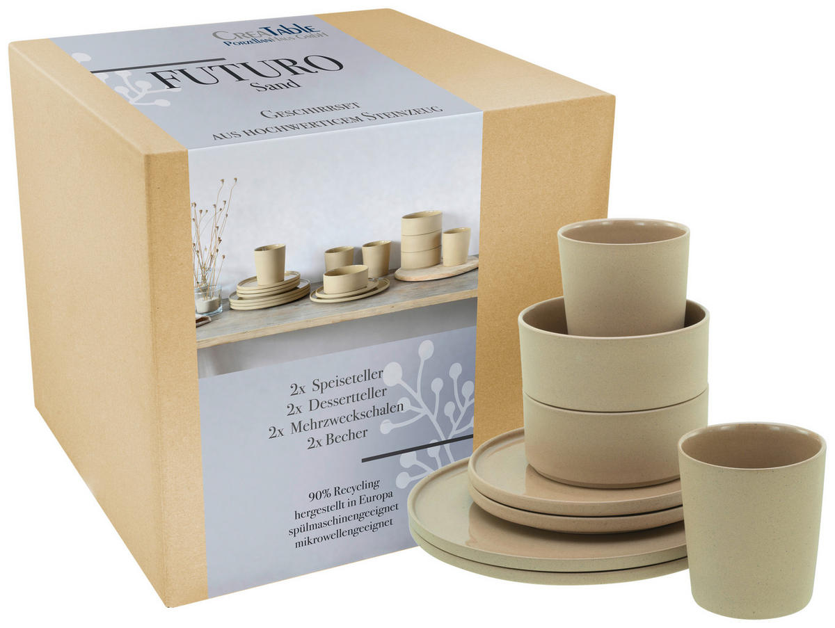 CreaTable Kombiservice Futuro sand Steinzeug 8 tlg. Futuro - sand - CreaTable