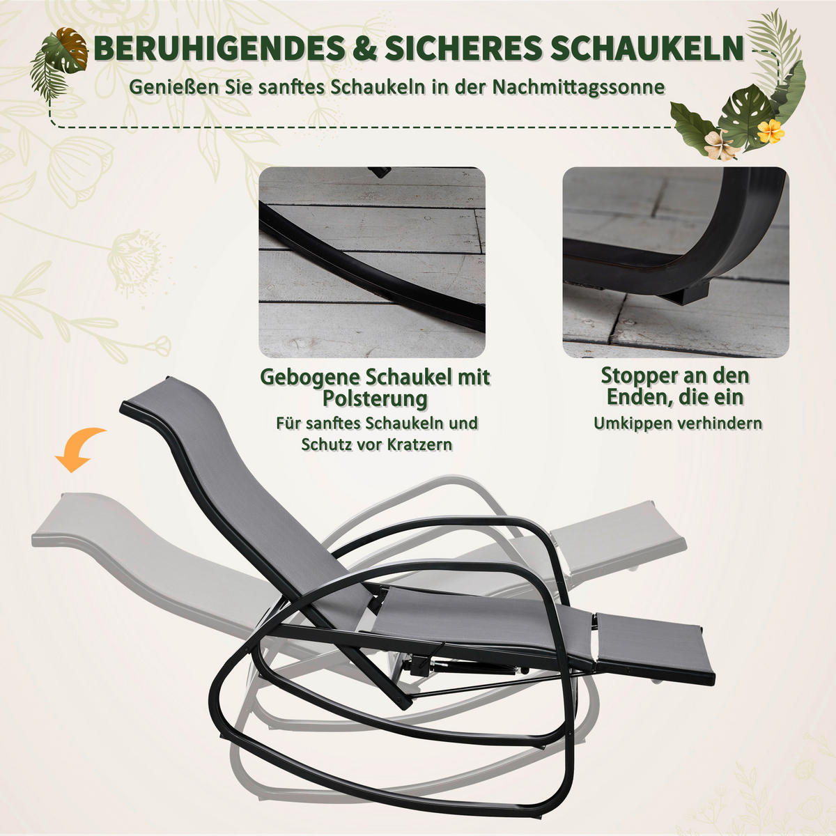 Outsunny Schaukelstuhl grau Metall B/H/L: ca. 64x96,5x90 cm Schaukelstuhl - grau (90,00/64,00/96,50cm) - Outsunny