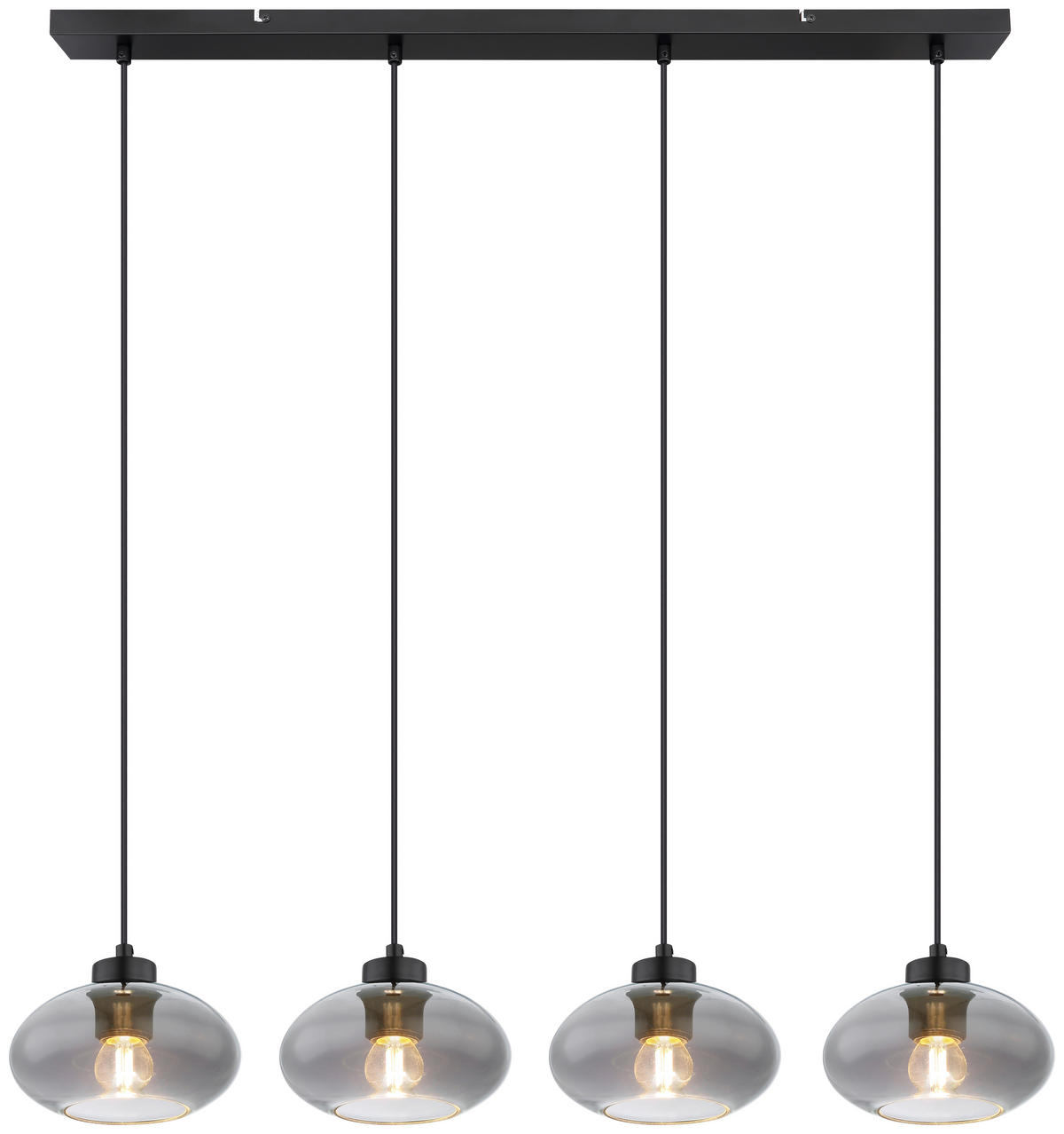 GLOBO Pendelleuchte Shaun 15572-4H schwarz Metall Rauchglas B/H/L: ca. 18x120x96 cm E27 4 Brennstellen Pendelleuchte_Shaun - schwarz (96,00/18,00/120,00cm) - GLOBO