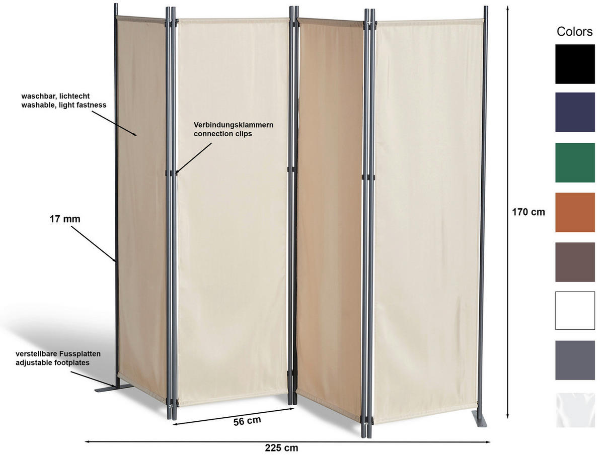 Grasekamp Paravent 4-teilig 2er Set taupe Polyester B/H: ca. 225x170 cm 4-teilig 2er Set - taupe (225,00/170,00cm) - Grasekamp