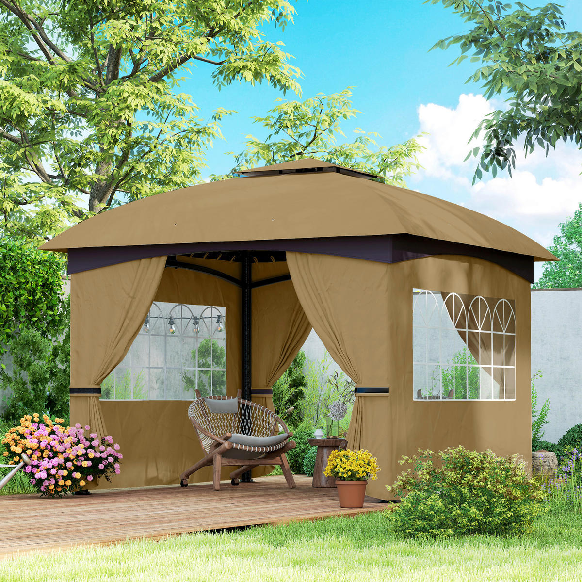 Outsunny Pavillon beige Polyester B/H/L: ca. 335x285x335 cm Pavillon - beige (335,00/335,00/285,00cm) - Outsunny
