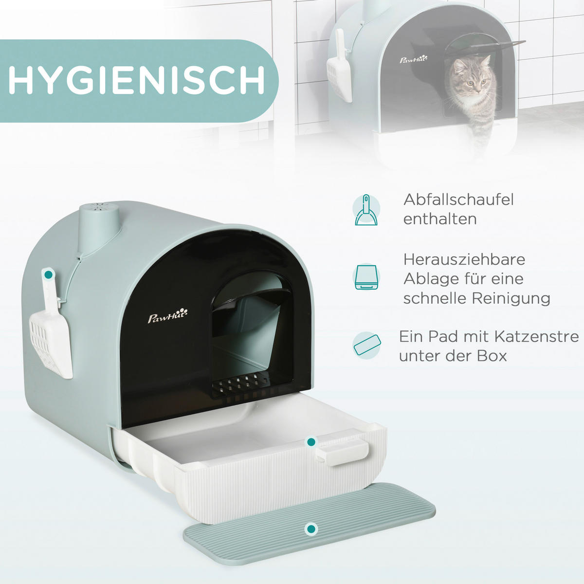 PawHut Katzentoilette grün Kunststoff B/H/L: ca. 44x47x43 cm Katzentoilette - grün (43,00/44,00/47,00cm) - PawHut